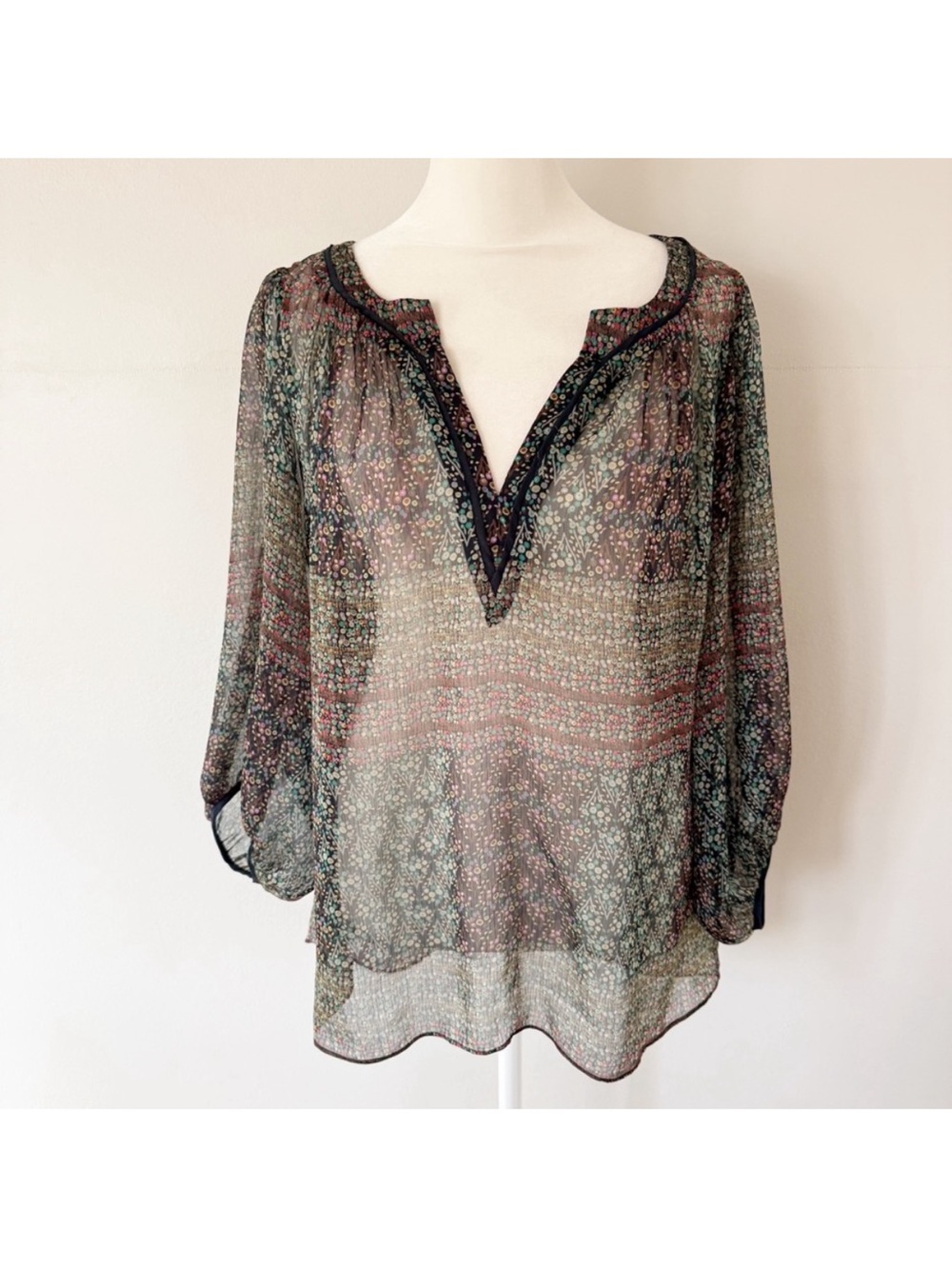 Anthropologie Maeve Women Sheer Popover Balloon Sleeve Top Large Boho Casual